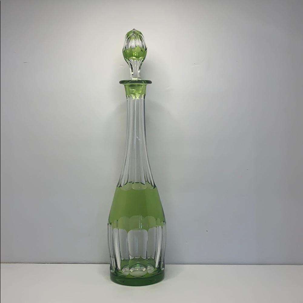 Val St Lambert Decanter Peridot to Clear SIGNED